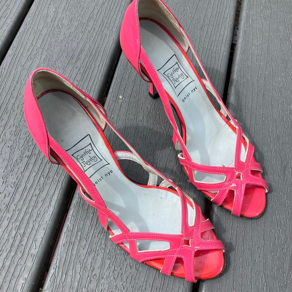 Cynthia Rowley Geist NYC hot pink strappy open toe leather pumps